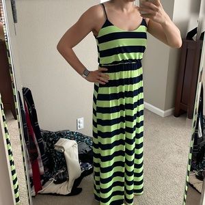 Blue and Neon Green Stripped, Pinkblush Maternity Dress, size small